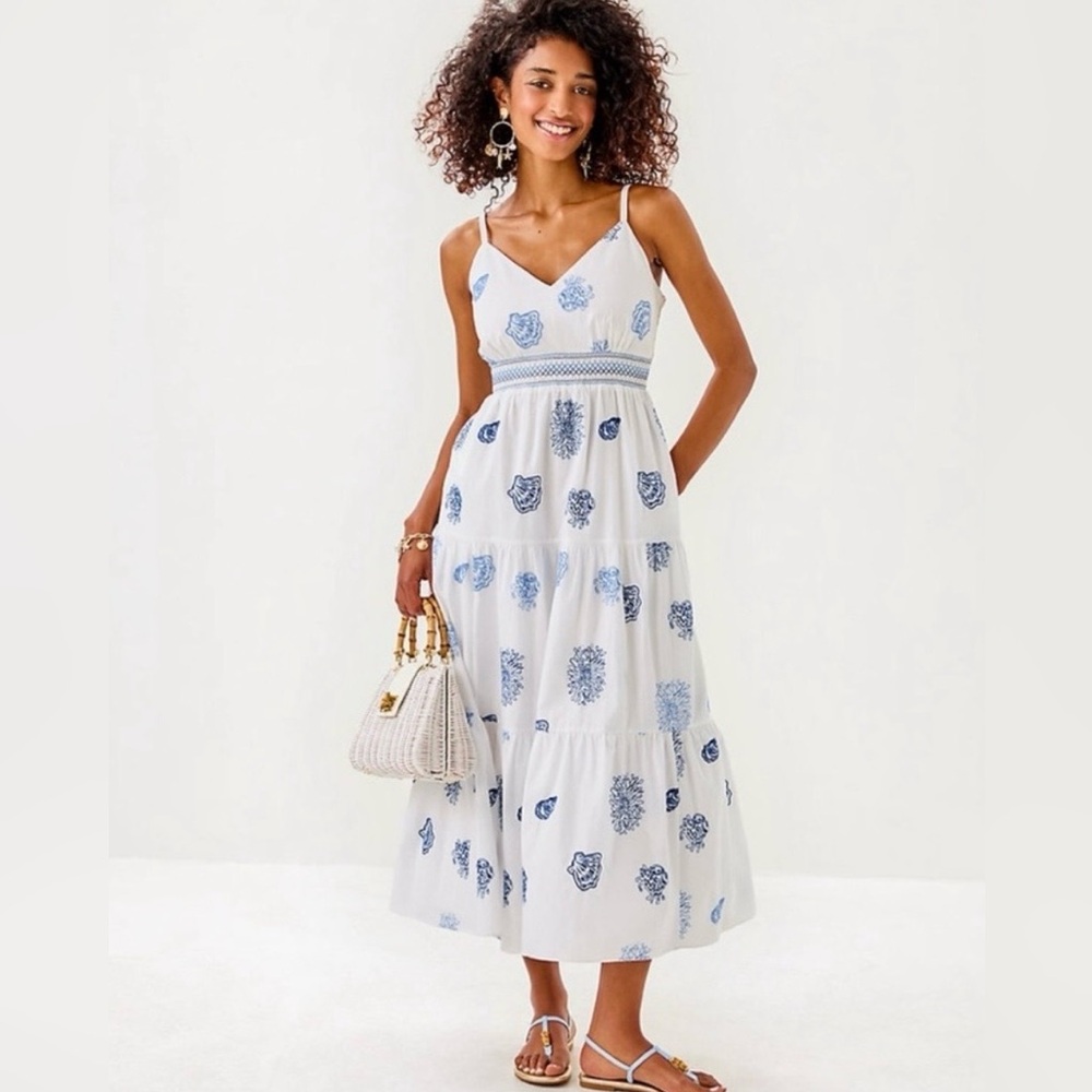 NWT Lilly Pulitzer® Zanna Embroidered Castaway White Cotton Maxi Dress Sz 2 $278